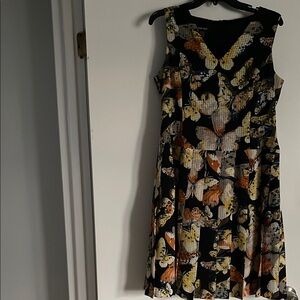Nine West Black and Orange Floral Midi Dress